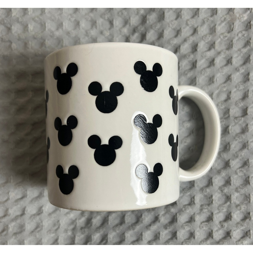 Disney Mickey Mouse Silhouette Coffee Mug White Black Ceramic Japan 3.25"